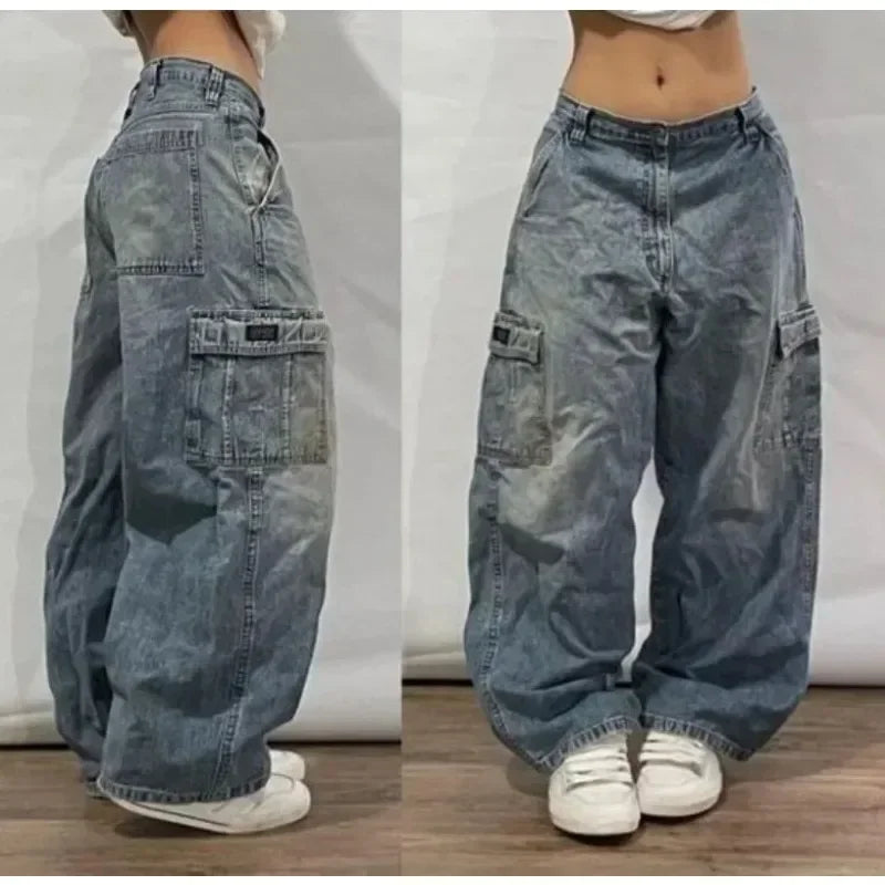 Calças largas com estampa de bordado hip-hop retrô americano, masculinas e femininas, calças harajuku góticas de perna larga, moda urbana