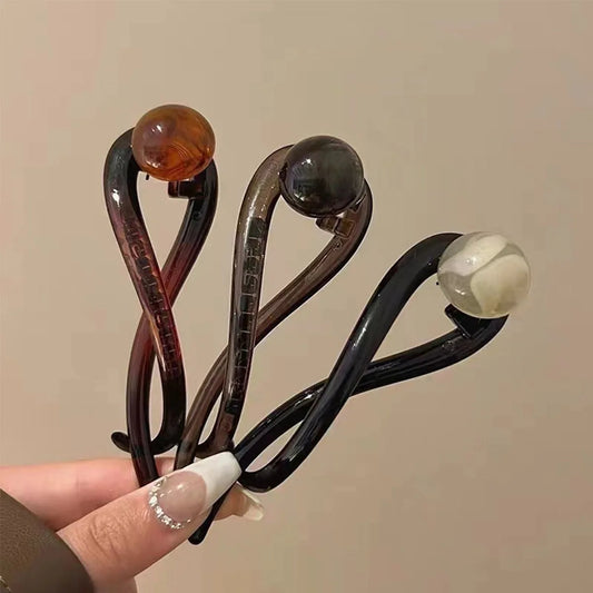 Elegant Twist Hair Clip – Acrylic Beads & Imitation Pearl Design, Stylish Women’s Hair Accessory