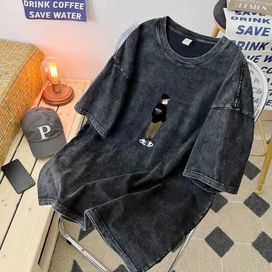 Camiseta de algodão estilo americano vintage.