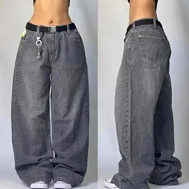 Calças largas com estampa de bordado hip-hop retrô americano, masculinas e femininas, calças harajuku góticas de perna larga, moda urbana