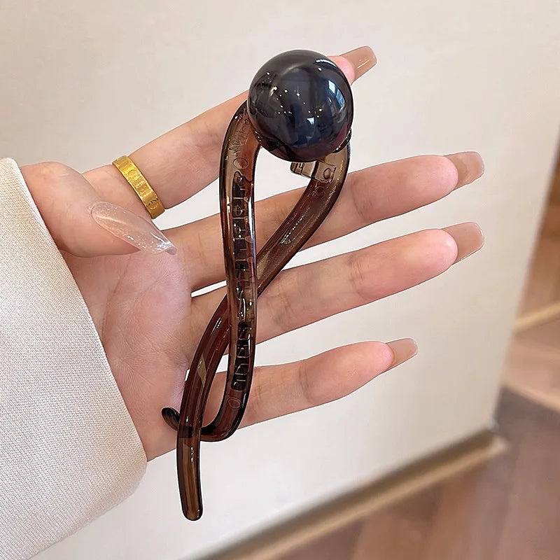 Grampo de cabelo elegante com torção – contas de acrílico e design de pérolas artificiais, acessório de cabelo feminino estiloso