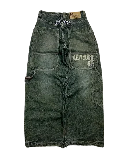 Calças largas com estampa de bordado hip-hop retrô americano, masculinas e femininas, calças harajuku góticas de perna larga, moda urbana