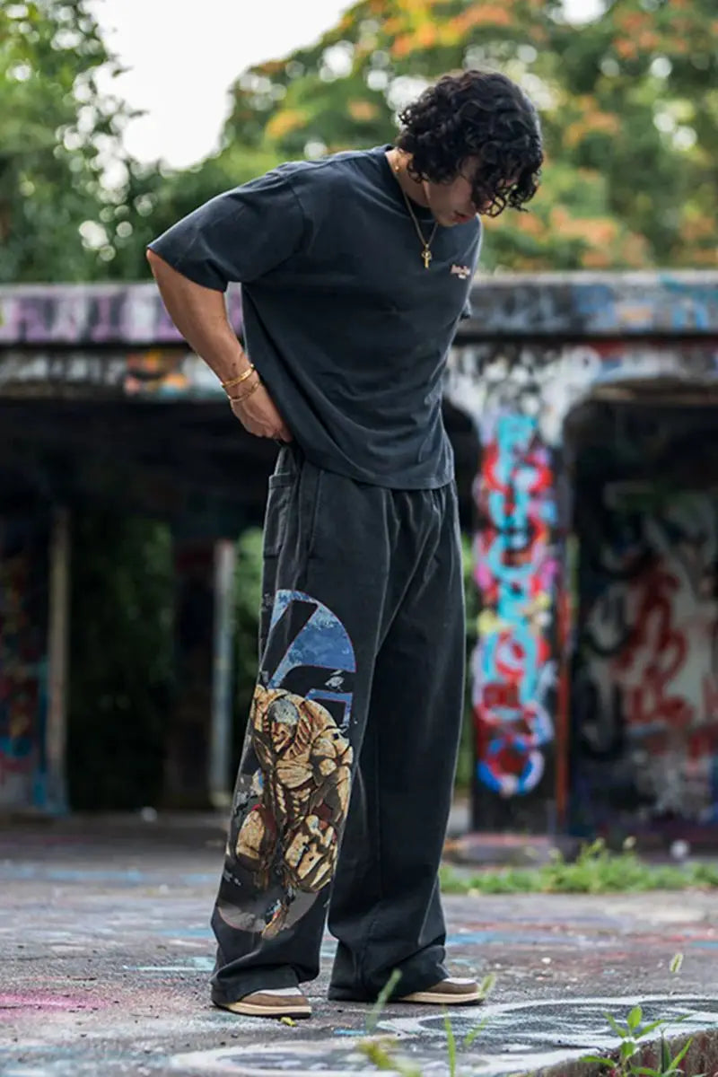Pantalones anchos con estampado de anime de YLA