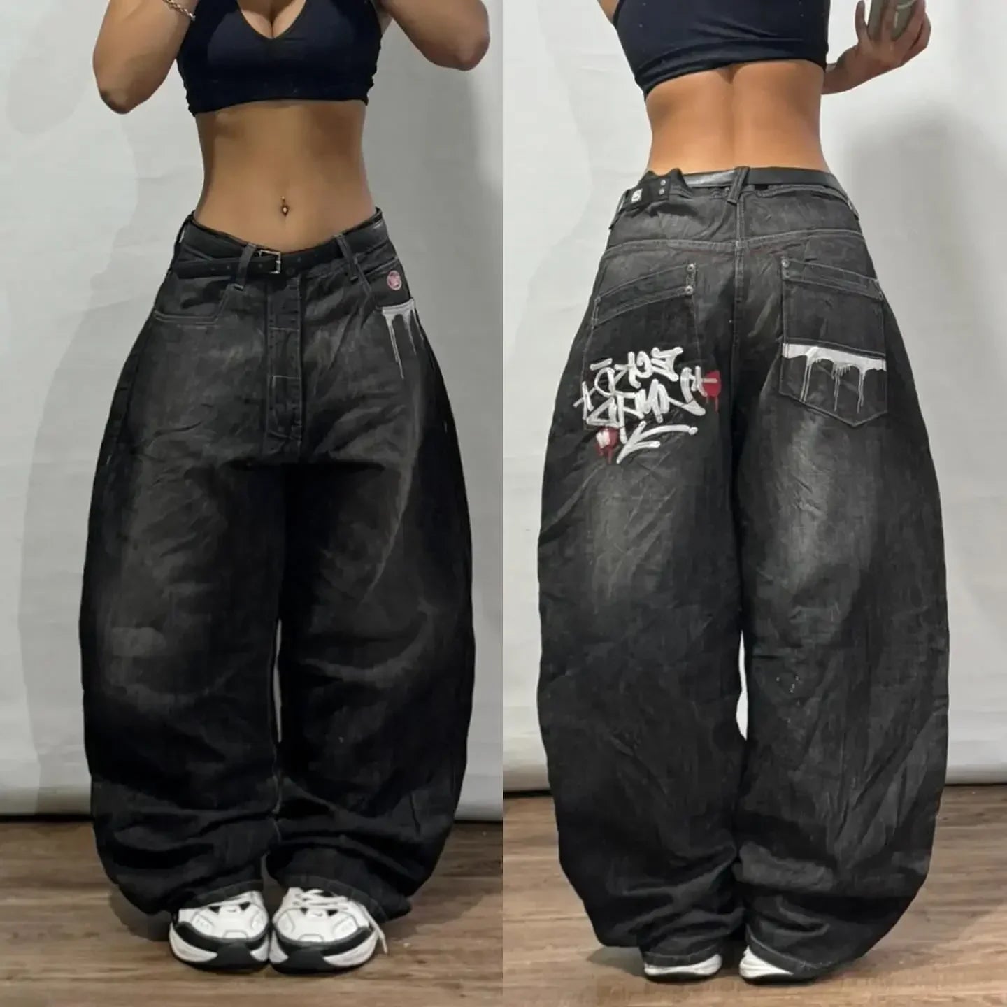 Calças largas com estampa de bordado hip-hop retrô americano, masculinas e femininas, calças harajuku góticas de perna larga, moda urbana