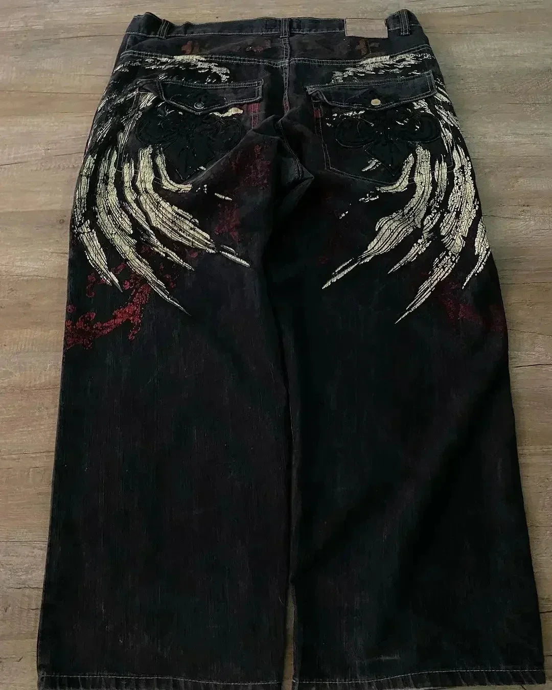 Calças largas com estampa de bordado hip-hop retrô americano, masculinas e femininas, calças harajuku góticas de perna larga, moda urbana