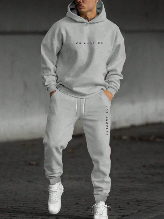 Manfinity Dauomo Men'S plus Size Simple Printed Hoodie and Sweatpants 2-Piece Set