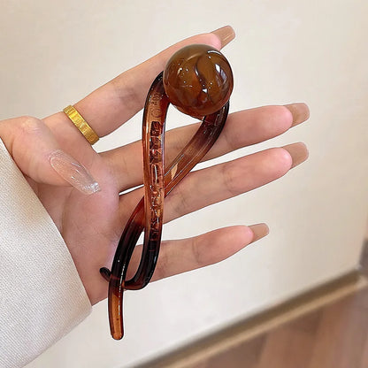 Grampo de cabelo elegante com torção – contas de acrílico e design de pérolas artificiais, acessório de cabelo feminino estiloso