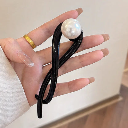 Grampo de cabelo elegante com torção – contas de acrílico e design de pérolas artificiais, acessório de cabelo feminino estiloso