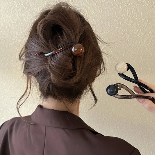 Elegant Twist Hair Clip – Acrylic Beads & Imitation Pearl Design, Stylish Women’s Hair Accessory
