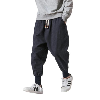 Plain elastic waistband, jogger style, loose fit, low crotch