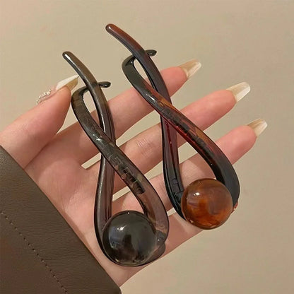 Grampo de cabelo elegante com torção – contas de acrílico e design de pérolas artificiais, acessório de cabelo feminino estiloso