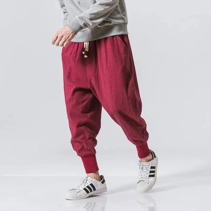 Plain elastic waistband, jogger style, loose fit, low crotch