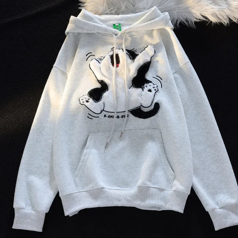 Japanese Vintage Art Student Milk Fufu Hooded Sweatshirt For Men Women Niche Design Sensibility Flocking Cat Street Jacket