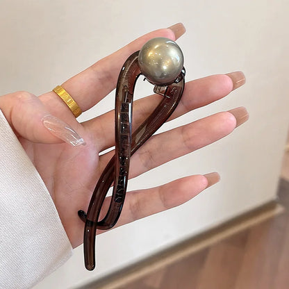 Grampo de cabelo elegante com torção – contas de acrílico e design de pérolas artificiais, acessório de cabelo feminino estiloso