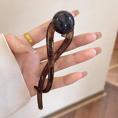 Grampo de cabelo elegante com torção – contas de acrílico e design de pérolas artificiais, acessório de cabelo feminino estiloso